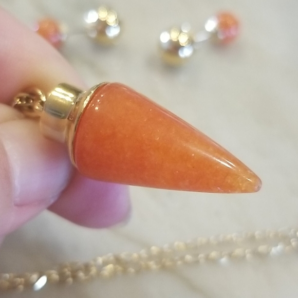 Henri Bendel gold w/ gemstone necklace & earrings - Picture 9 of 10